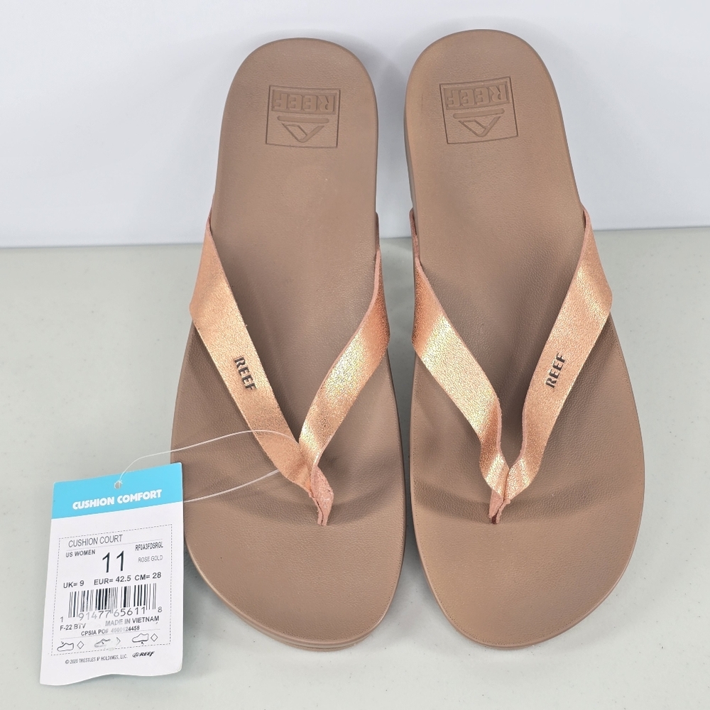 Reef Cushion Court Rose Gold Vegan Leather Sandals Women’s Size 11 NWT - Picture 2 of 8